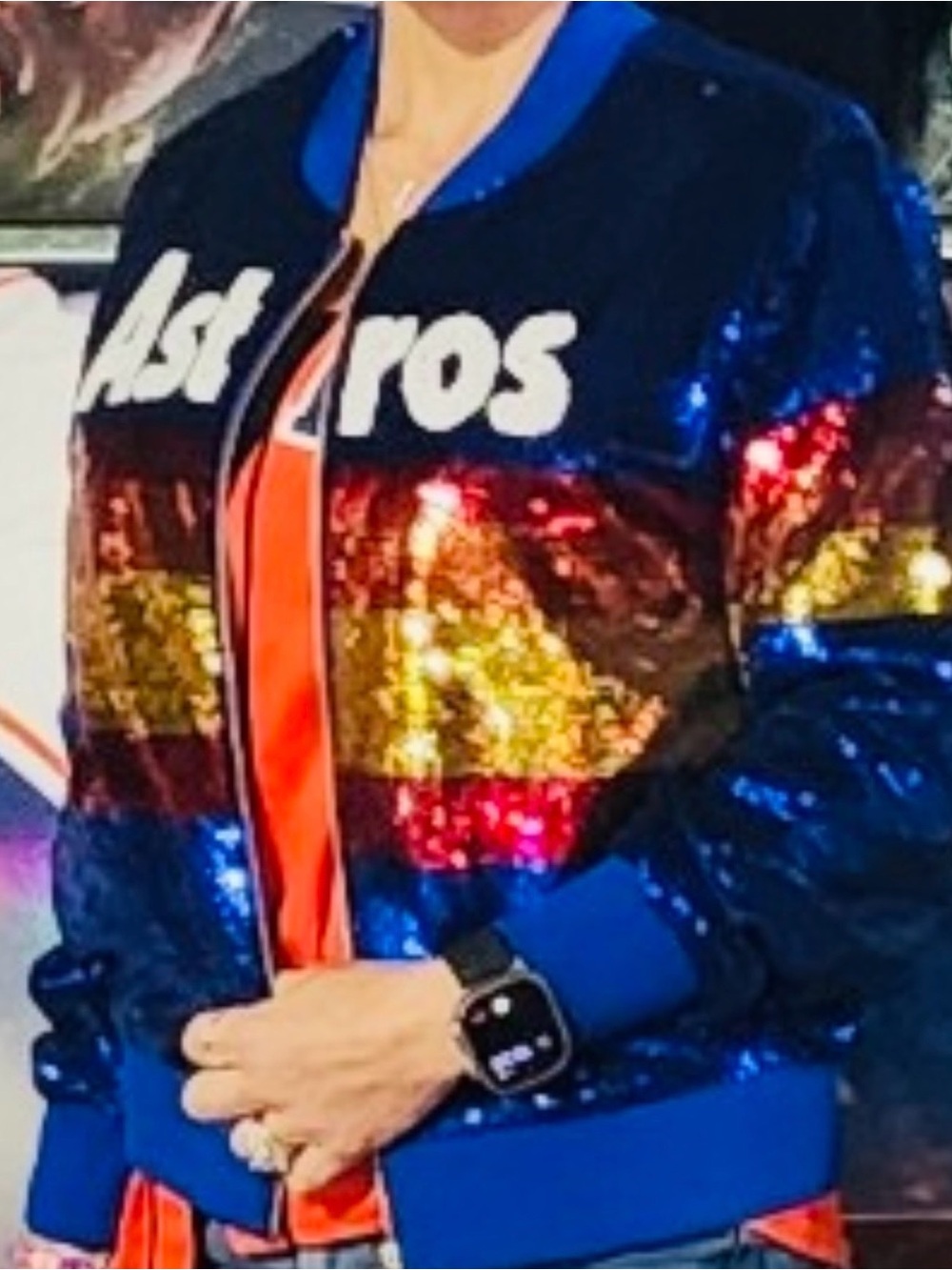 Sequin Bomber Jacket - Blue/Gold/Red